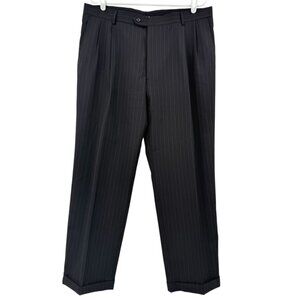 Hart‎ Schaffner Marx Men's Pinstriped Wool Black Dress Trousers Size 36"x28.5"